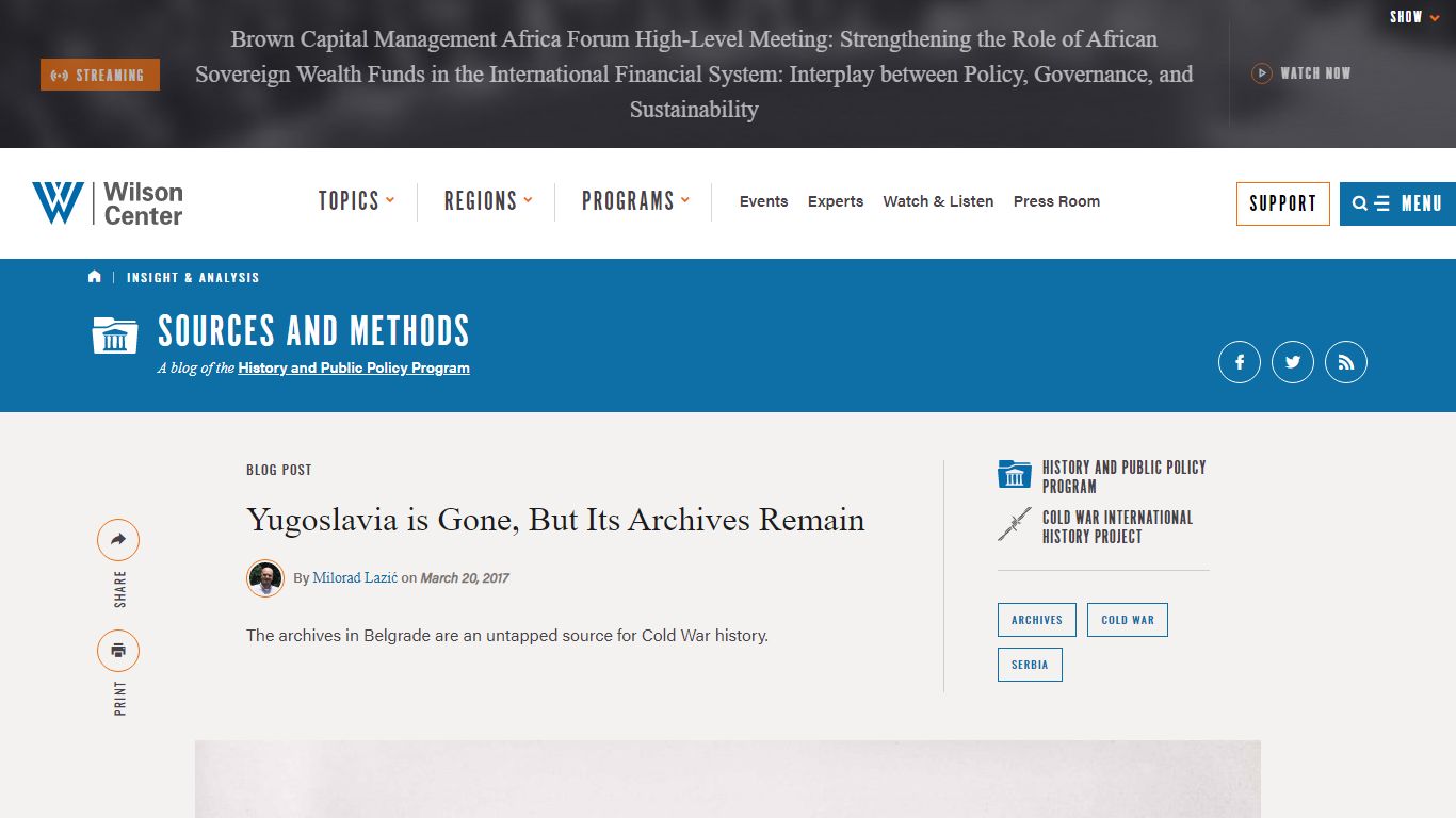 Yugoslavia is Gone, But Its Archives Remain | Wilson Center